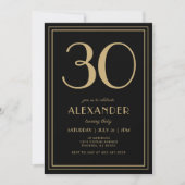 30th Birthday Black and Gold Modern Minimal Adult Kaart (Voorkant)