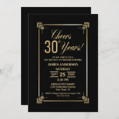 30th Birthday Black and Gold Party Invitation Kaart (Voorkant / Achterkant)