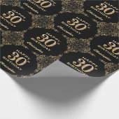 30th Birthday Black en Gold Glitter Lijst Cadeaupapier (Hoek)