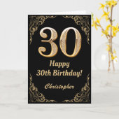 30th Birthday Black en Gold Glitter Lijst Kaart (Gele Bloem)