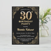 30th Birthday Black en Gold Glitter Lijst Kaart (Staand voorkant)