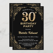 30th Birthday Black en Gold Glitter Lijst Kaart (Voorkant / Achterkant)