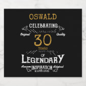 30th Birthday Black Gold Legendary Funny Bier Etiket (Enkel label)