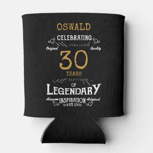 30th Birthday Black Gold Legendary Funny Blikjeskoeler (Achterkant)