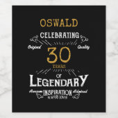 30th Birthday Black Gold Legendary Funny Wijn Etiket (Enkel label)