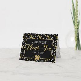30th Birthday Black Gold Silver Confetti met naam Bedankkaart