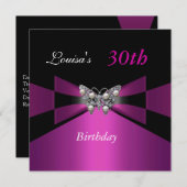 30th Birthday Black Plum Paars Butterfly Invite Kaart (Voorkant / Achterkant)