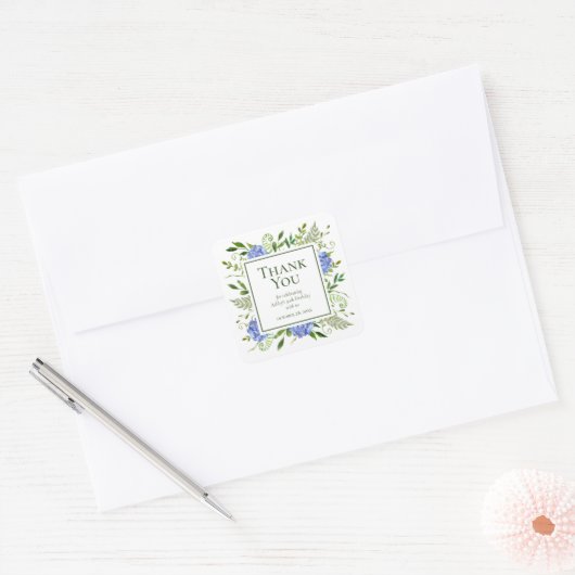 30th Birthday Blue Hydrangeas Hartelijk dank Vierkante Sticker (Envelop)