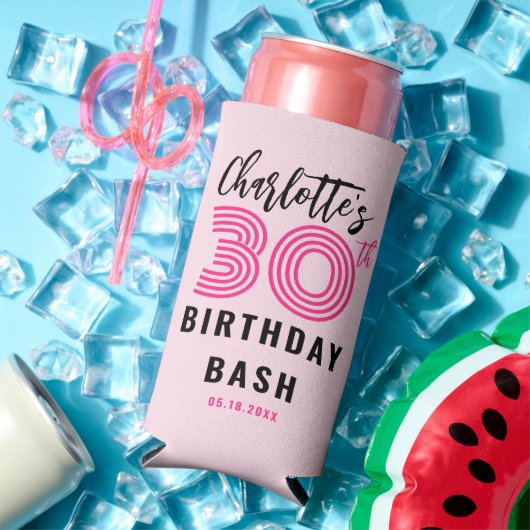 30th Birthday Blush Modern script op maat Seltzer Blikjeskoeler (Insitu Zomer)