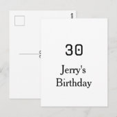 30th birthday bold letter name date simple minimal briefkaart (Voorkant / Achterkant)