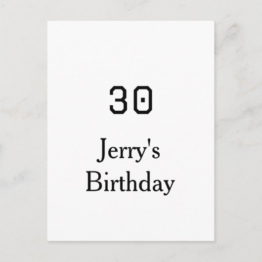 30th birthday bold letter name date simple minimal briefkaart (Voorkant)