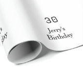 30th birthday bold letter name date simple minimal cadeaupapier (Rol Hoek)