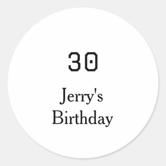 30th birthday bold letter name date simple minimal ronde sticker (Voorkant)