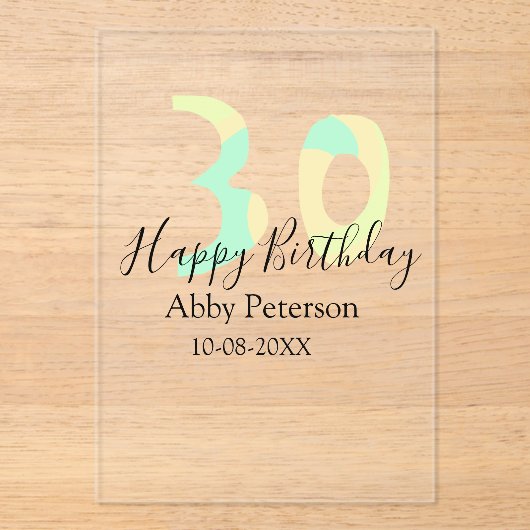 30th birthday bold letter pastel yellow black retr acryl uitnodigingen (Voorkant)