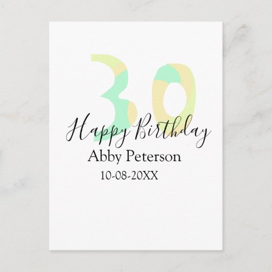 30th birthday bold letter pastel yellow black retr briefkaart (Voorkant)