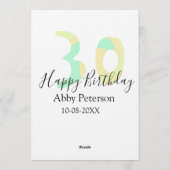 30th birthday bold letter pastel yellow black retr kaart (Achterkant)