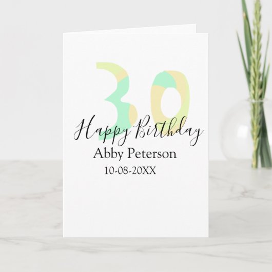 30th birthday bold letter pastel yellow black retr kaart (Voorkant)