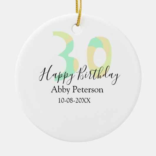 30th birthday bold letter pastel yellow black retr keramisch ornament (Voorkant)
