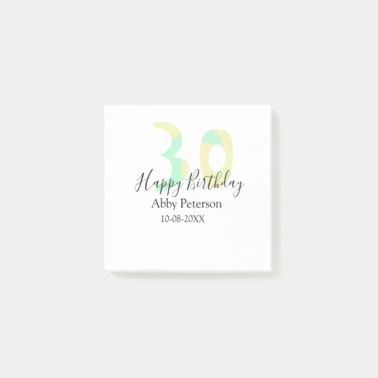 30th birthday bold letter pastel yellow black retr post-it® notes (Voorkant)