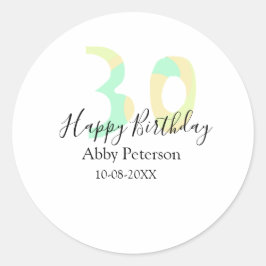 30th birthday bold letter pastel yellow black retr ronde sticker