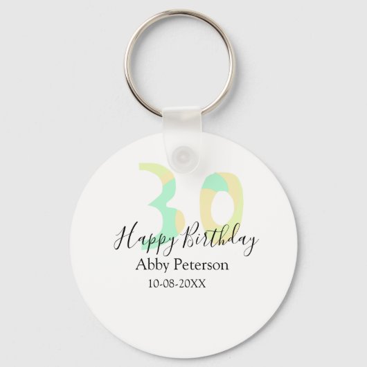 30th birthday bold letter pastel yellow black retr sleutelhanger (Voorkant)