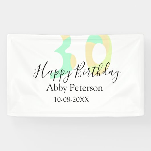30th birthday bold letter pastel yellow black retr spandoek (Horizontaal)