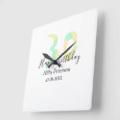 30th birthday bold letter pastel yellow black retr vierkante klok (Hoek)
