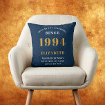 30th Birthday Born 1994 Loved Jouw naam Blauw toev Kussen<br><div class="desc">Voor degenen geboren in 1994 en het vieren van hun 30e verjaardag hebben we de ideale verrassingsfeestje gooien kussen cadeau. De blauwe achtergrond met een wit en goud ontwerp is eenvoudig en toch elegant. Pas de tekst eenvoudig aan de voorkant en de binnenkant van deze partijbenodigdheden aan met behulp van...</div>