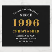 30th Birthday Born 1996 Add Name Black Gold Sparkling Wijnetiket (Enkel label)