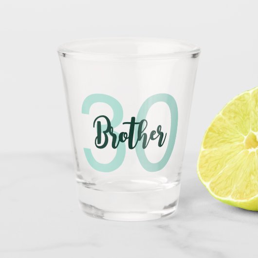 30th Birthday Brother Green Script Modern Shot Glas (Voorkant)