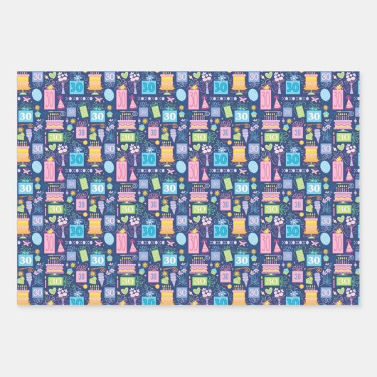 30th Birthday Cake Cadeaus Ballonnen Blauw Inpakpapier Vel (Voorkant 3)