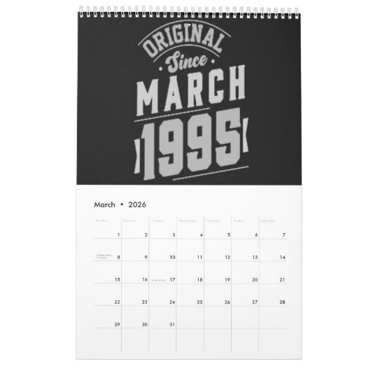 30th Birthday Calendar  Kalender (Mar 2026)