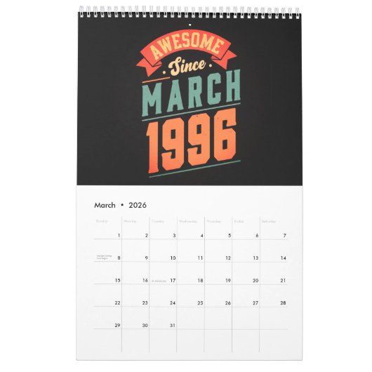 30th Birthday Calendar  Kalender (Mar 2026)