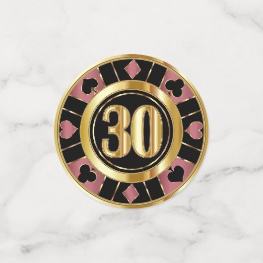 30th Birthday Casino Poker Chip - Roos Gold Confetti (Kleine voorkant)