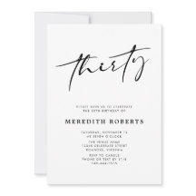 30th Birthday Chic Modern Script Minimalist Party