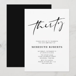 30th Birthday Chic Modern Script Minimalist Party Kaart
