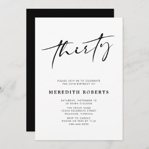 30th Birthday Chic Modern Script Minimalist Party Kaart