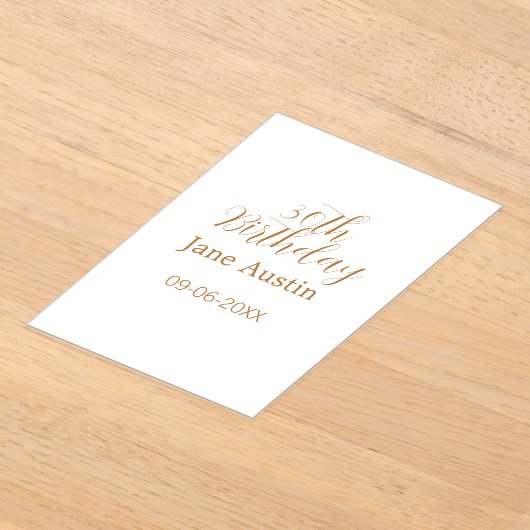 30th birthday copper brown simple stylish name dat acryl uitnodigingen (Laagn)