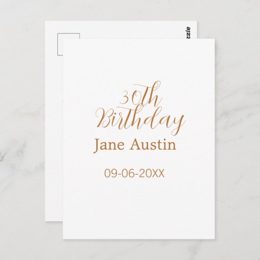 30th birthday copper brown simple stylish name dat briefkaart (Voorkant / Achterkant)
