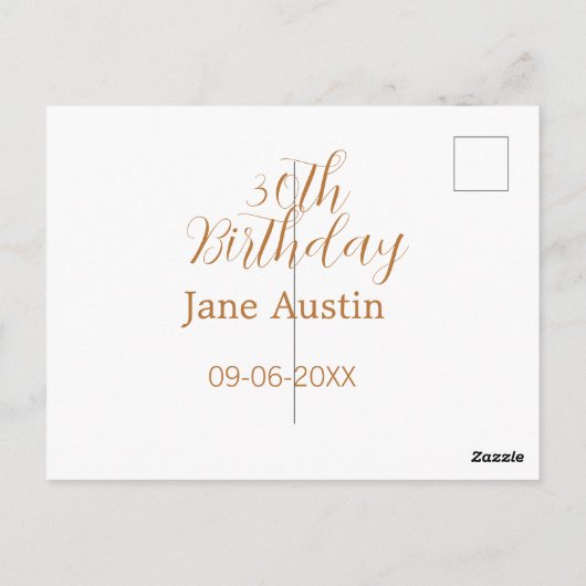 30th birthday copper brown simple stylish name dat briefkaart (Achterkant)