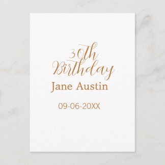 30th birthday copper brown simple stylish name dat briefkaart