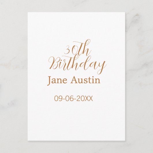 30th birthday copper brown simple stylish name dat briefkaart (Voorkant)