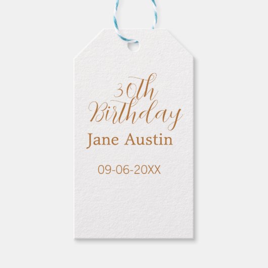 30th birthday copper brown simple stylish name dat cadeaulabel (Voorkant)