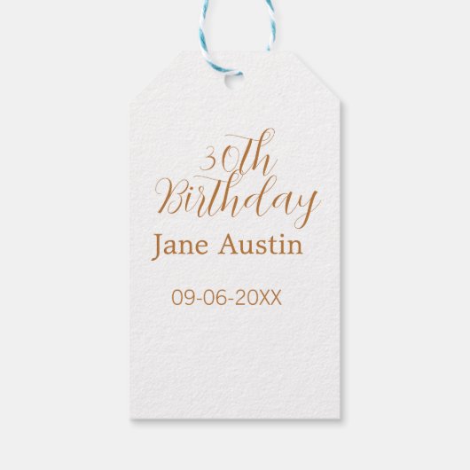 30th birthday copper brown simple stylish name dat cadeaulabel (Achterkant)