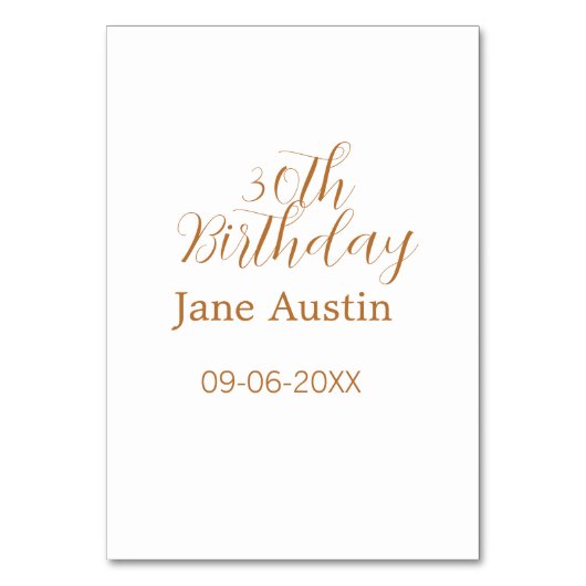 30th birthday copper brown simple stylish name dat kaart (Voorkant)