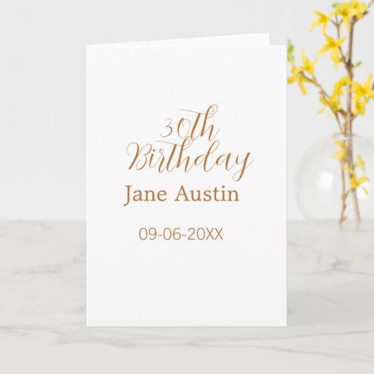 30th birthday copper brown simple stylish name dat kaart (Gele Bloem)