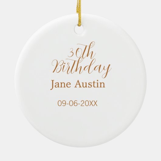 30th birthday copper brown simple stylish name dat keramisch ornament (Achterkant)