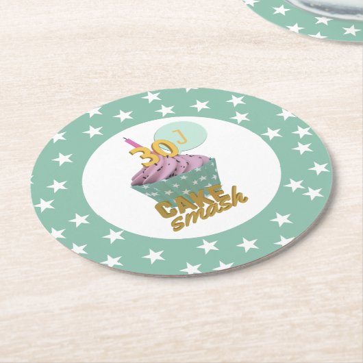 30th Birthday Cupcake Smash Party Papier Onderzett Ronde Kartonnen Onderzetter (Gebogen)