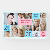 30th Birthday Custom Photo Collage Pink Blue Spandoek (Horizontaal)