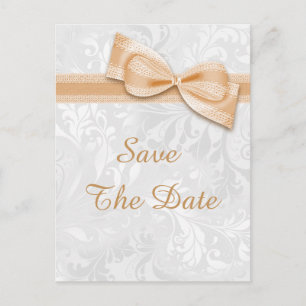 30th Birthday Damask and Faux Bow Save the Date Aankondigingskaart